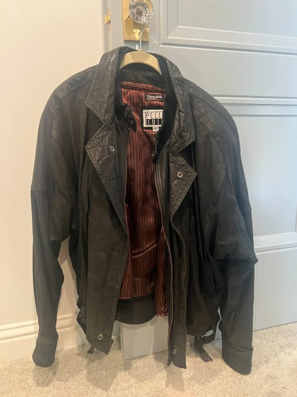 Pellini Black Leather Bomber Jacket with removable Thinsulate Lining